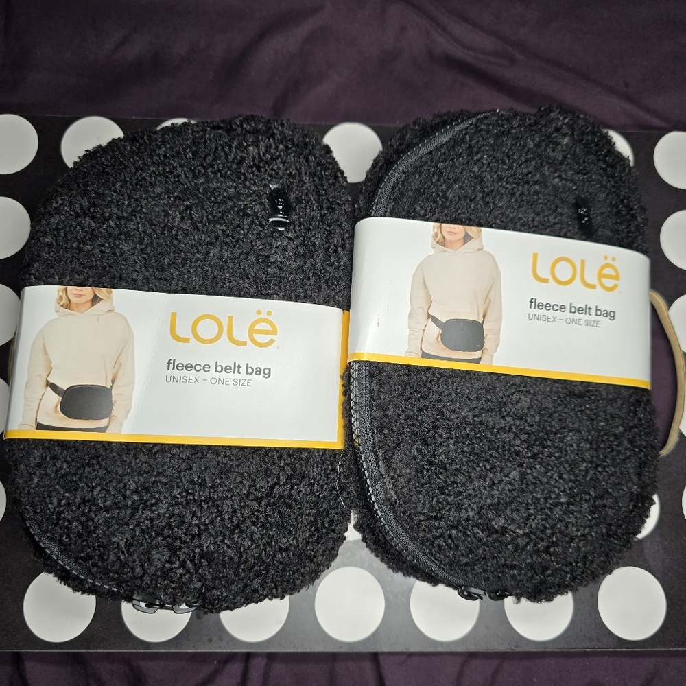 Bundle 2 Lole Unisex Fleece Belt Bags-Black-Crossbody/Waist/Fanny Pack Purse